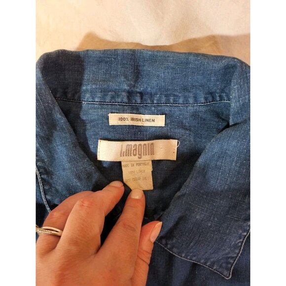 Vintage L Magnin 100% Irish Linen S/S Mens Button Up Blue Large‎ - Picture 3 of 3